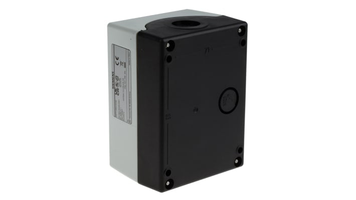 Scatola per pulsante Siemens, grigia, IP66/IP67/IP69K, dimensioni 85x114x64mm, compatibile con Sirius ACT, 2 fori da 22mm.