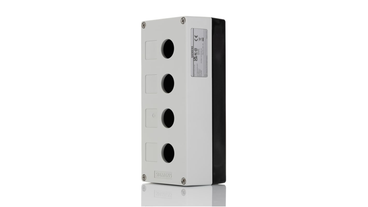 Contenitore per pulsante Siemens 3SU1804-0AA00-0AB1 con 4 fori Ø 22mm - Serie SIRIUS ACT: ideale per ambienti industriali.