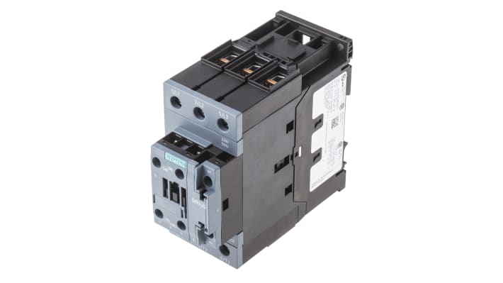 Contattore Siemens 3RT2038-1AP00, 3 poli 80A 37kW resistente sovratensioni 6kV, installazione su guida DIN. Ideale per carichi pesanti.