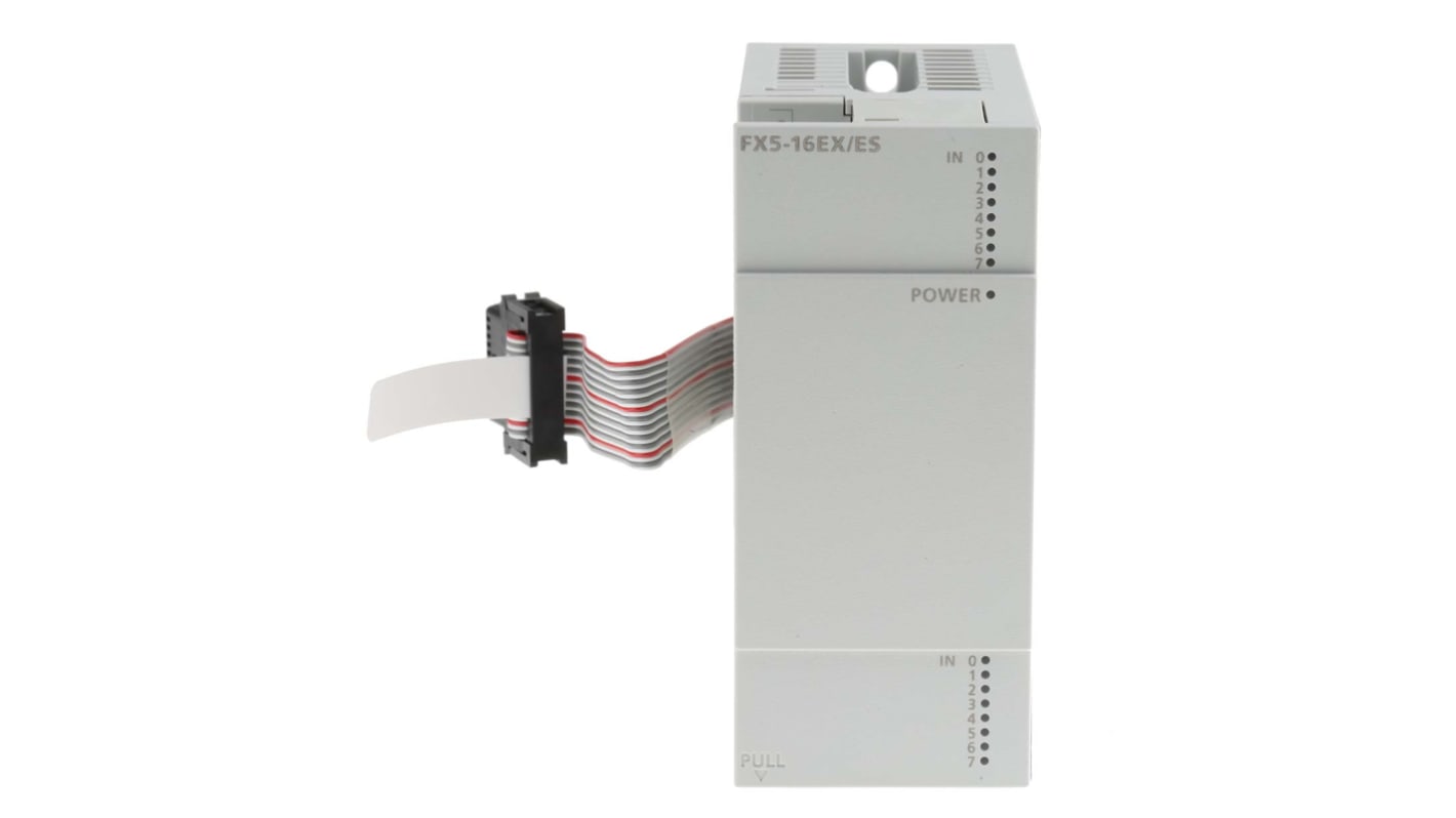 Modulo I/O Mitsubishi Electric FX5-16EX/ES, 16 ingressi, montaggio a pannello, dimensioni 40 x 90 x 83 mm, alimentato tramite CPU.