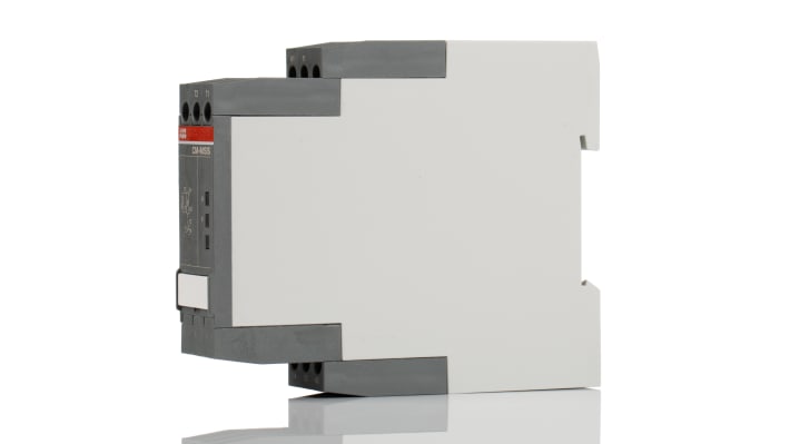 Relè di monitoraggio temperatura ABB CM-MSS, configurazione SPDT, montaggio su guida DIN, dimensioni 103.7 x 22.5 x 85.6 mm.