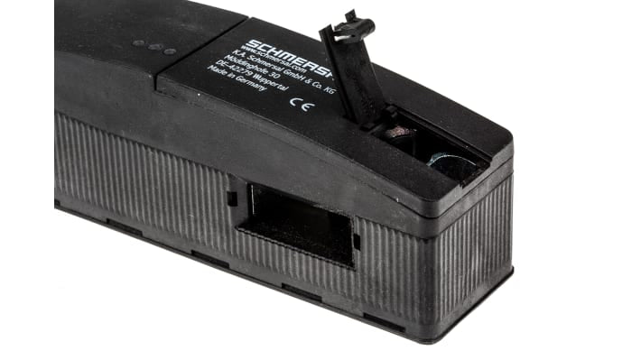 Interruttore di interblocco a solenoide Schmersal AZM 200ST2-T-1P2P, 24V cc, IP67, con sistema elettronico senza contatto e diagnosi intelligente. Dimensioni 220mm x 50mm x 40mm.