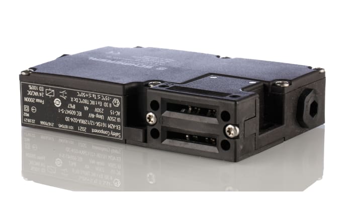 Interruttore di interblocco a solenoide Schmersal EX-AZM 161, 24V, 2NC, IP67, dimensioni 130 x 114 x 30 mm, peso 470 g.