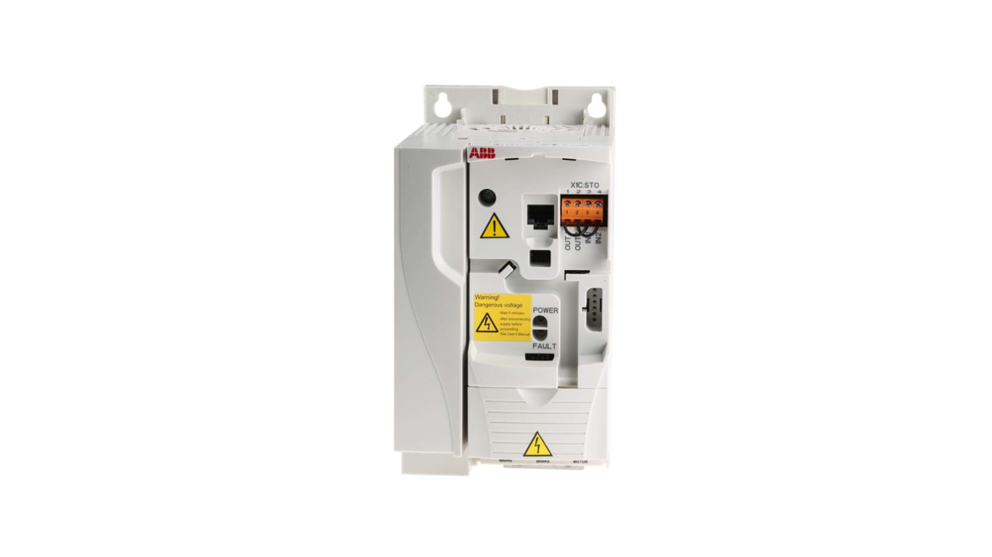 Inverter ABB ACS355-01E-09A8-2 per motori in c.a., potenza 2,2 kW, montaggio a pannello, dimensioni 105x239x191 mm.