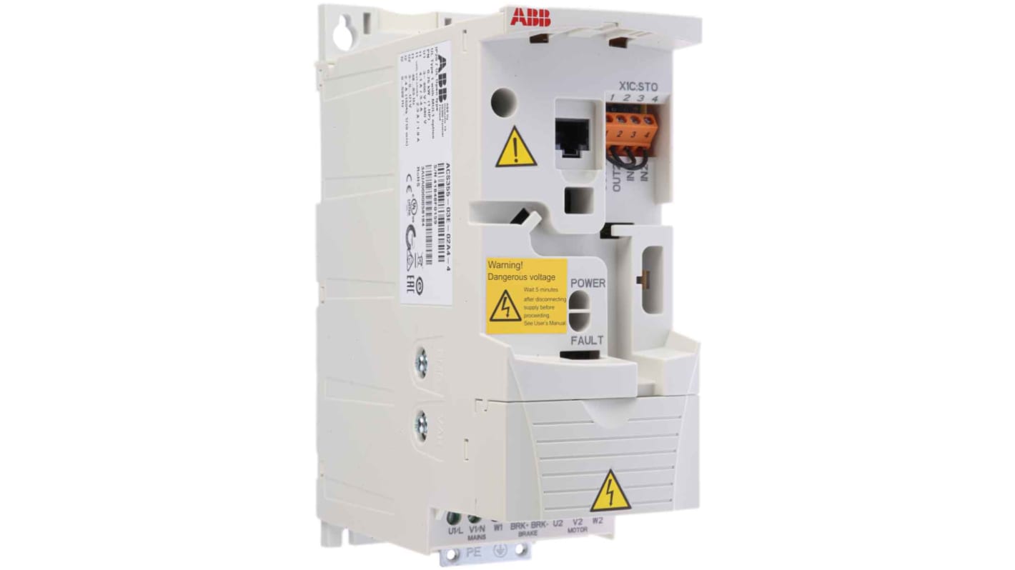 ABB ACS355-03E-02A4-4, inverter trifase 0,75 kW, montaggio a pannello, dimensioni 239 x 70 x 187 mm, grado di protezione IP20.