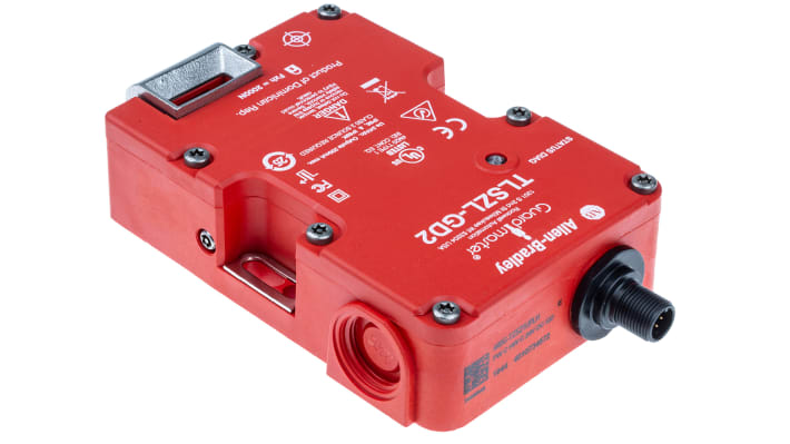 Interruttore di interblocco a solenoide Allen Bradley Guardmaster 440G-TZS21UPLH, 24V cc, IP66/IP69K, dimensioni 92x39x126 mm.