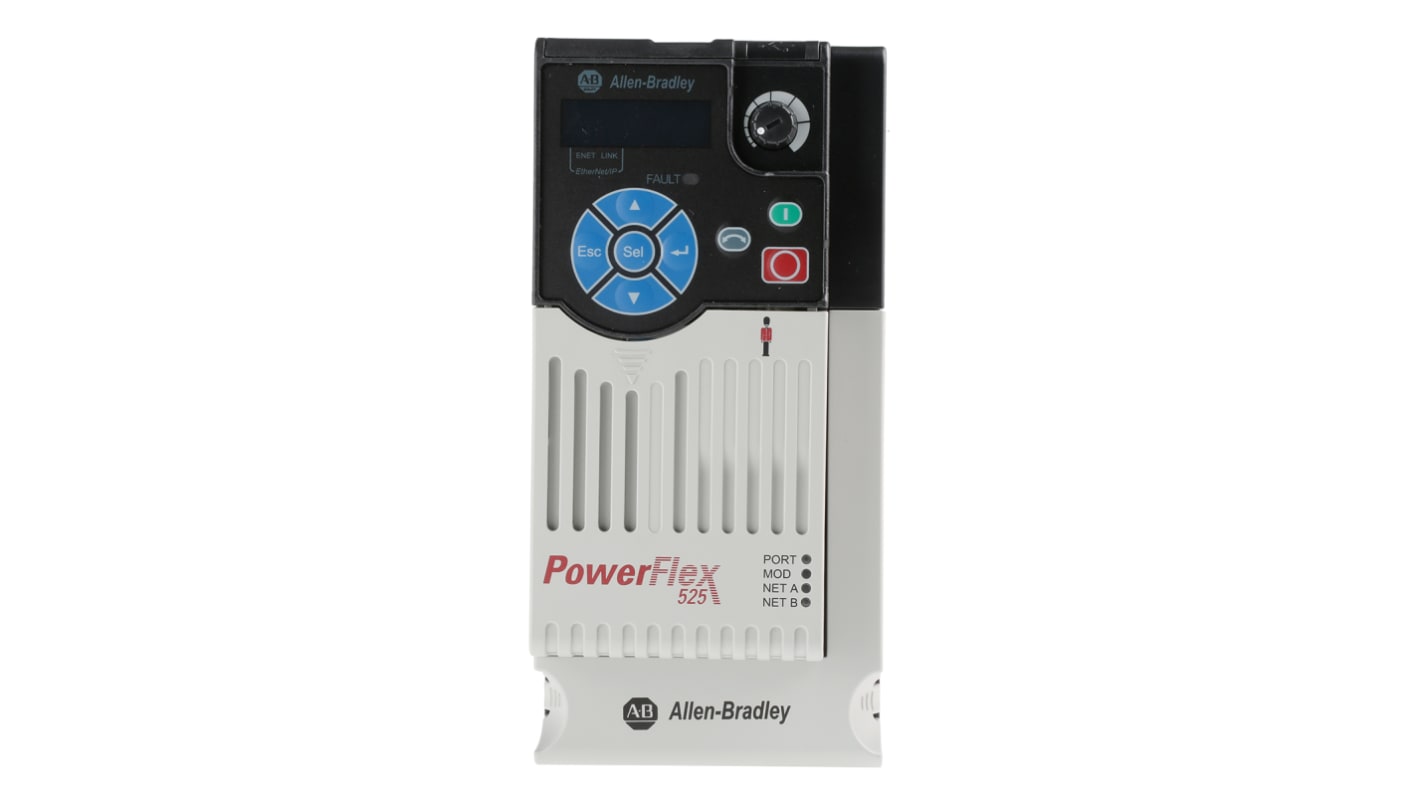Inverter trifase Allen Bradley 25B-D010N114, potenza 4 kW, montaggio su guida DIN, dimensioni 87x180x172 mm, grado di protezione IP20/IP30.