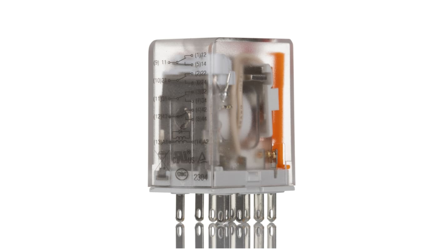 Relè di potenza Weidmüller DRM 4PDT, montaggio a pannello, 230V ca, dimensioni 21.5 x 36 x 28mm, temperatura operativa -40/+55°C.