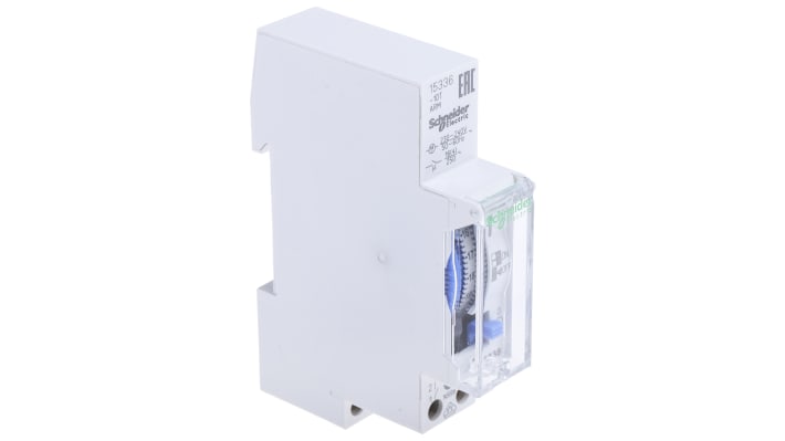 Temporizzatore meccanico Schneider Electric 15336 per guida DIN, 230 V, 1 canale, dimensioni 90x54x66 mm, IP20.
