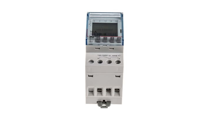 Temporizzatore Legrand 4 126 31 per guida DIN, 230 V, 2 canali, programmabile, dimensioni 83 mm x 66 mm, grado di protezione IP20.