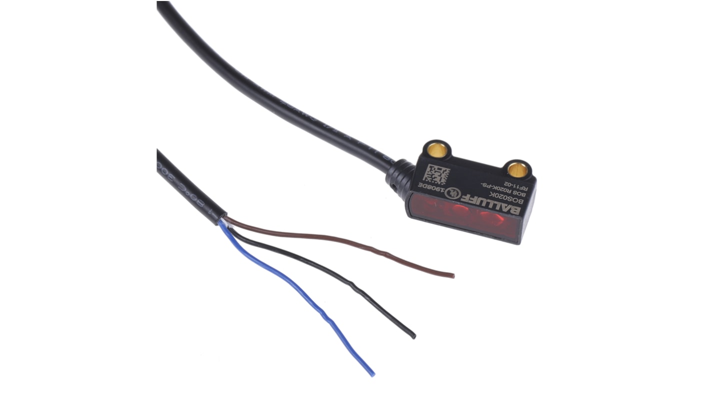Sensore fotoelettrico BALLUFF BOS R020K-PS-RF11-02, rilevamento da 1 mm a 30 mm, uscita PNP, grado di protezione IP67.