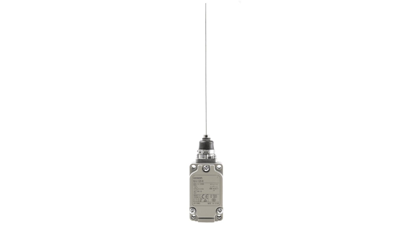 Interruttore di fine corsa Omron WLNJ-S2G-N, configurazione NO/NC, protezione IP67, dimensioni 40mm x 42mm x 203.7mm.