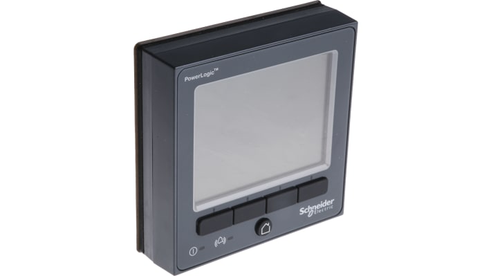 Contatore di energia trifase Schneider Electric METSEPM8244, display LCD, montaggio su guida DIN, precisione ±0,1%.