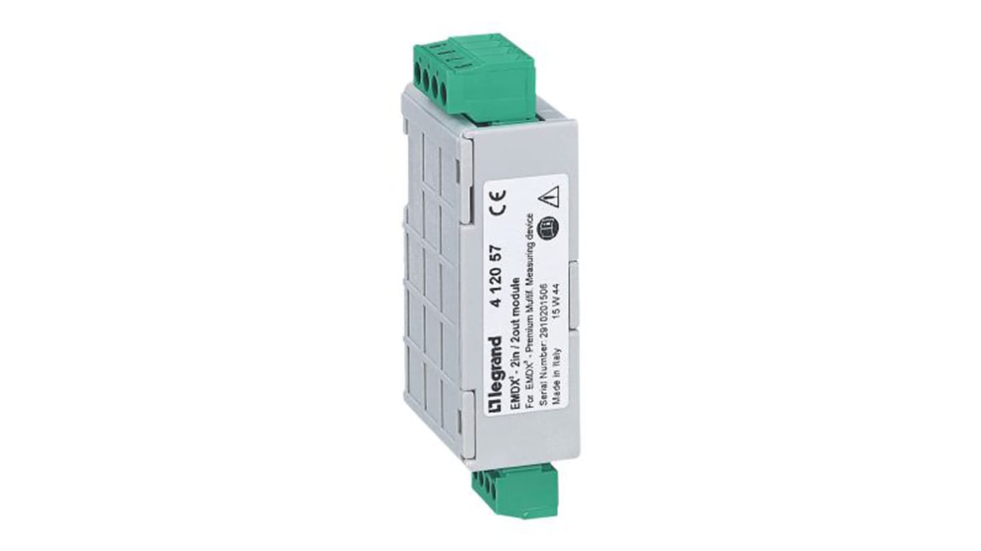 Modulo di espansione PLC Legrand 412053, 2 ingressi digitali, 2 uscite relè, montaggio a pannello, dimensioni 45,4 x 21 x 78,2 mm.
