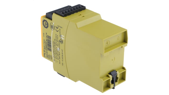 Relè di sicurezza Pilz PNOZ X3P, 2 canali, 24-240V, 3 contatti di sicurezza, montaggio su guida DIN, dimensioni 121x45x94mm.