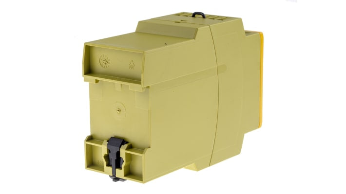 Relè di sicurezza Pilz PNOZ XV2, 24V cc, 2 canali, montaggio su guida DIN, dimensioni 45x121x87 mm, conforme a EN 60947-5-1.