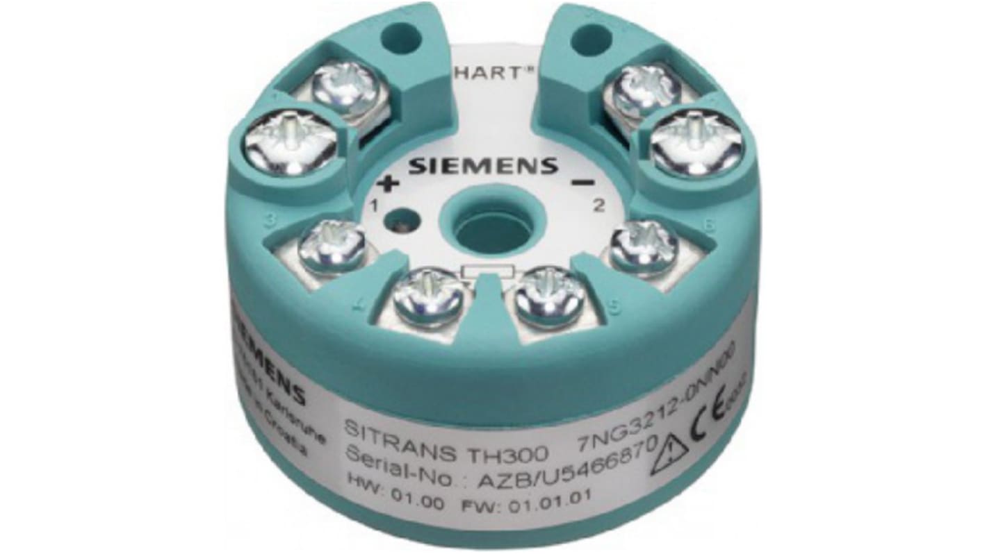 Trasmettitore di temperatura Siemens 7NG3212-0AN00, ingresso PT100, montaggio nella testa del sensore, intervallo -40/+85 °C.