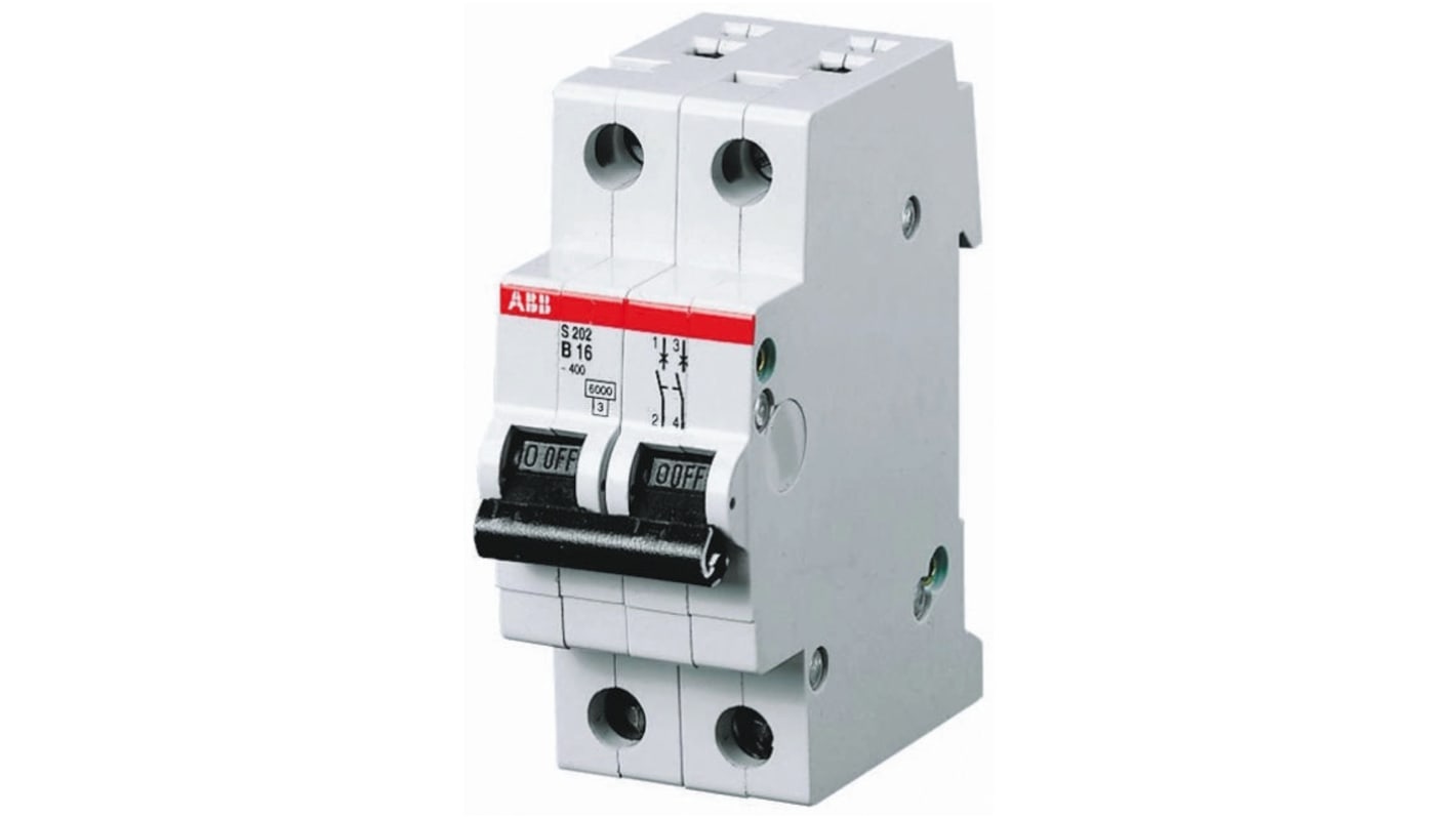 Interruttore magnetotermico ABB Tipo K, 2P 20A, montaggio su guida DIN, dimensioni 69 x 35 x 88 mm, grado di protezione IP40.