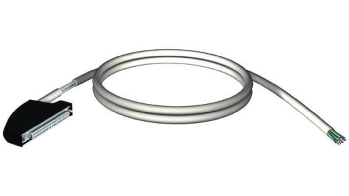 Set cavi BMXFCW501 di Schneider Electric per Modicon M340 PLC, con connettore FCN a 1 x 40 contatti e cavi volanti. Schermatura rinforzata, compatibile con moduli BMX ART 0414 e BMX ART 0814.