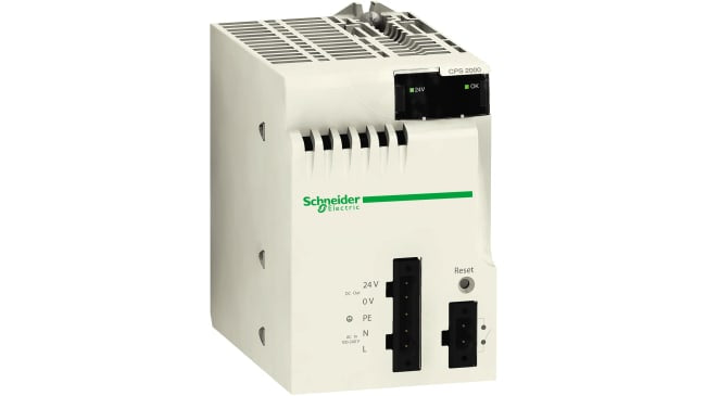 Alimentatore PLC Schneider Electric BMXCPS2000 per Modicon M340, corrente 2,5 A, protezione IP20. Ideale per automazione industriale.