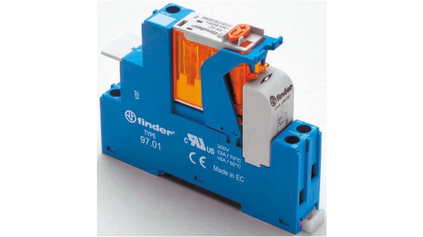 Finder Relè d'interfaccia 4C, bobina 48V cc, contatti SPDT, guida DIN, dimensioni 81 x 15.8 x 64.6 mm.