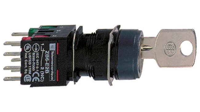Interruttore a chiave a 2 posizioni Schneider Electric XB6AGC5B, IP65, 1 NA + 1 NC, angolo di rotazione 70 gradi.