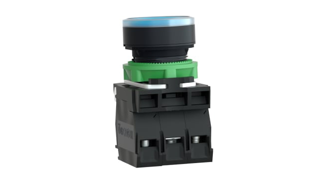 Pulsante SPDT blu illuminato Schneider Electric, montaggio a pannello, diametro 22 mm, grado di protezione IP66/IP67/IP69K.