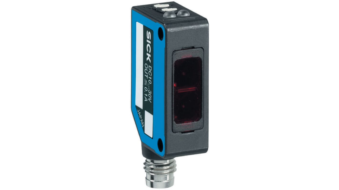 Sensore fotoelettrico rettangolare Sick WT100L-E1141, rilevamento fino a 450 mm, uscita NPN, montaggio a pannello, IP65.