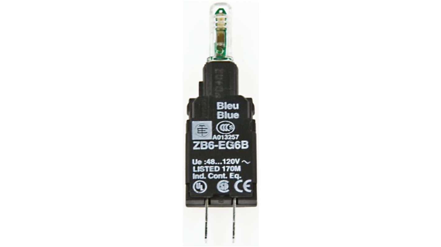 Blocco contatti luminoso LED verde Schneider Electric ZB6EG3B, montaggio su forature da 16 mm, grado di protezione IP65.