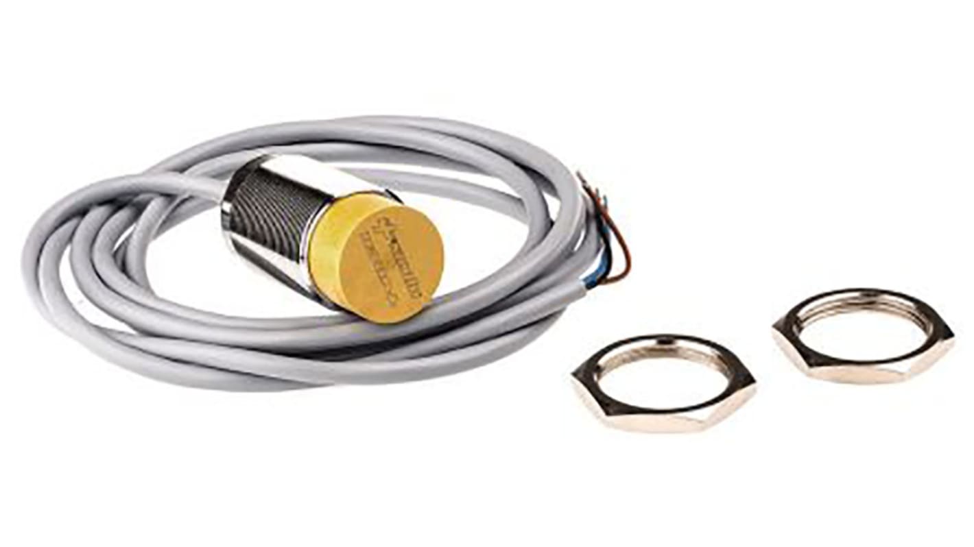 Sensore di prossimità cilindrico PNP M18 Turck BI8U-M18-AP6X, rilevamento 8 mm, IP68, -30/+85 °C, custodia in ottone cromato.