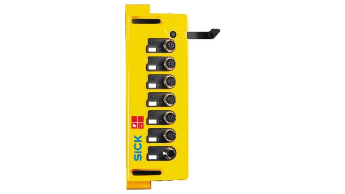 Sick UE403-A0930, modulo relè di sicurezza con amplificatore di silenziamento, 24 V c.c., IP65, interfaccia M12 a 5 pin.