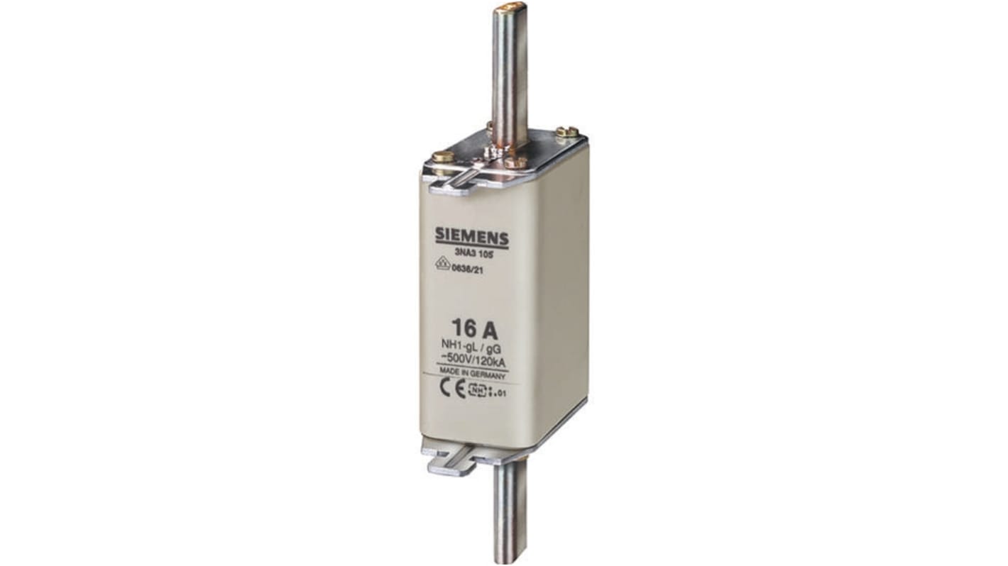 Fusibile NH1 50A Siemens, corpo ceramico, tensione nominale 500V, indicatore di fusibile bruciato, lunghezza 137mm.