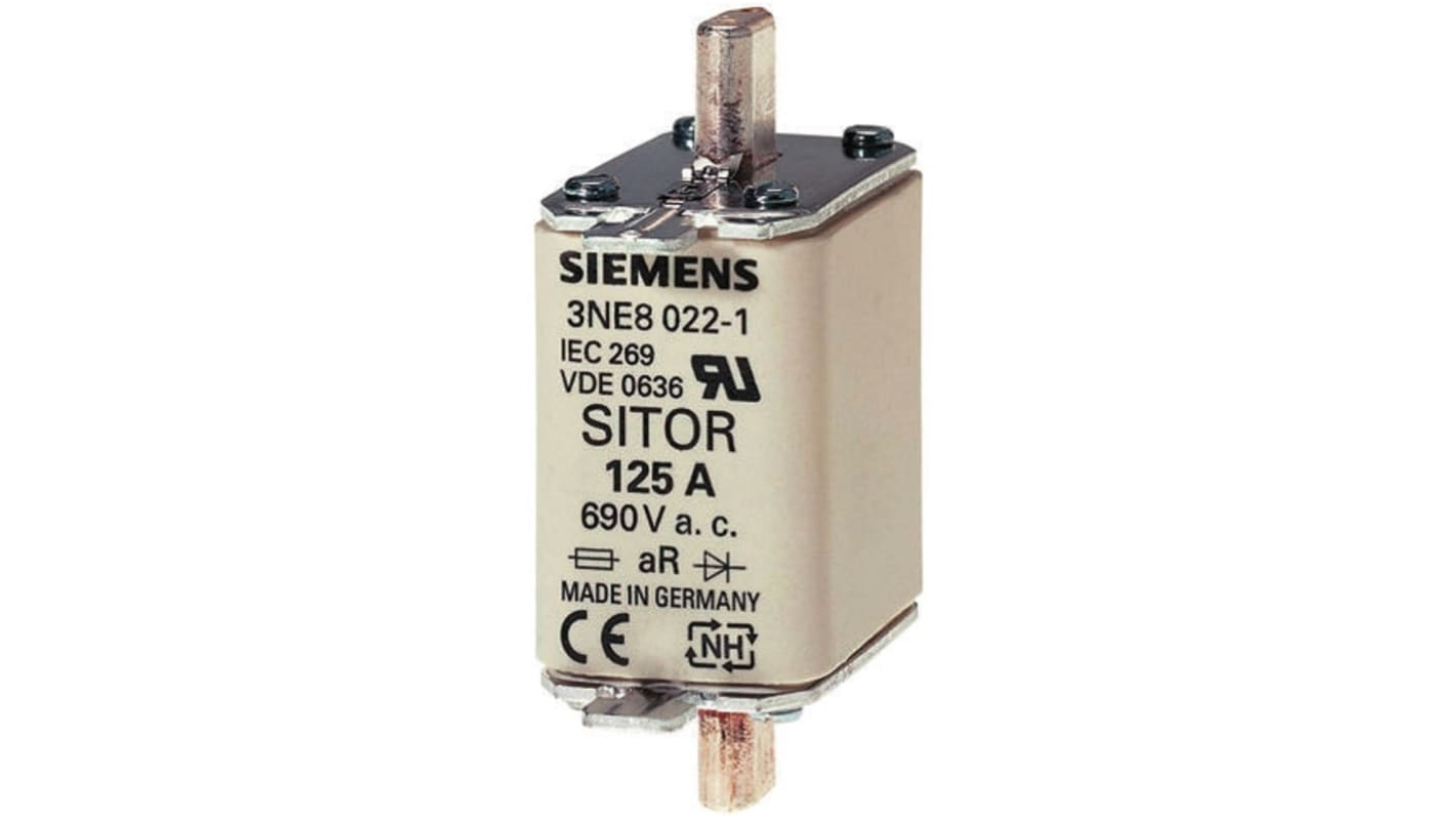 Fusibile NH00 Siemens 3NE8003-1, 35A, contatti centrati, 690V, progettato per la protezione di semiconduttori, dimensioni 79x6x48mm.