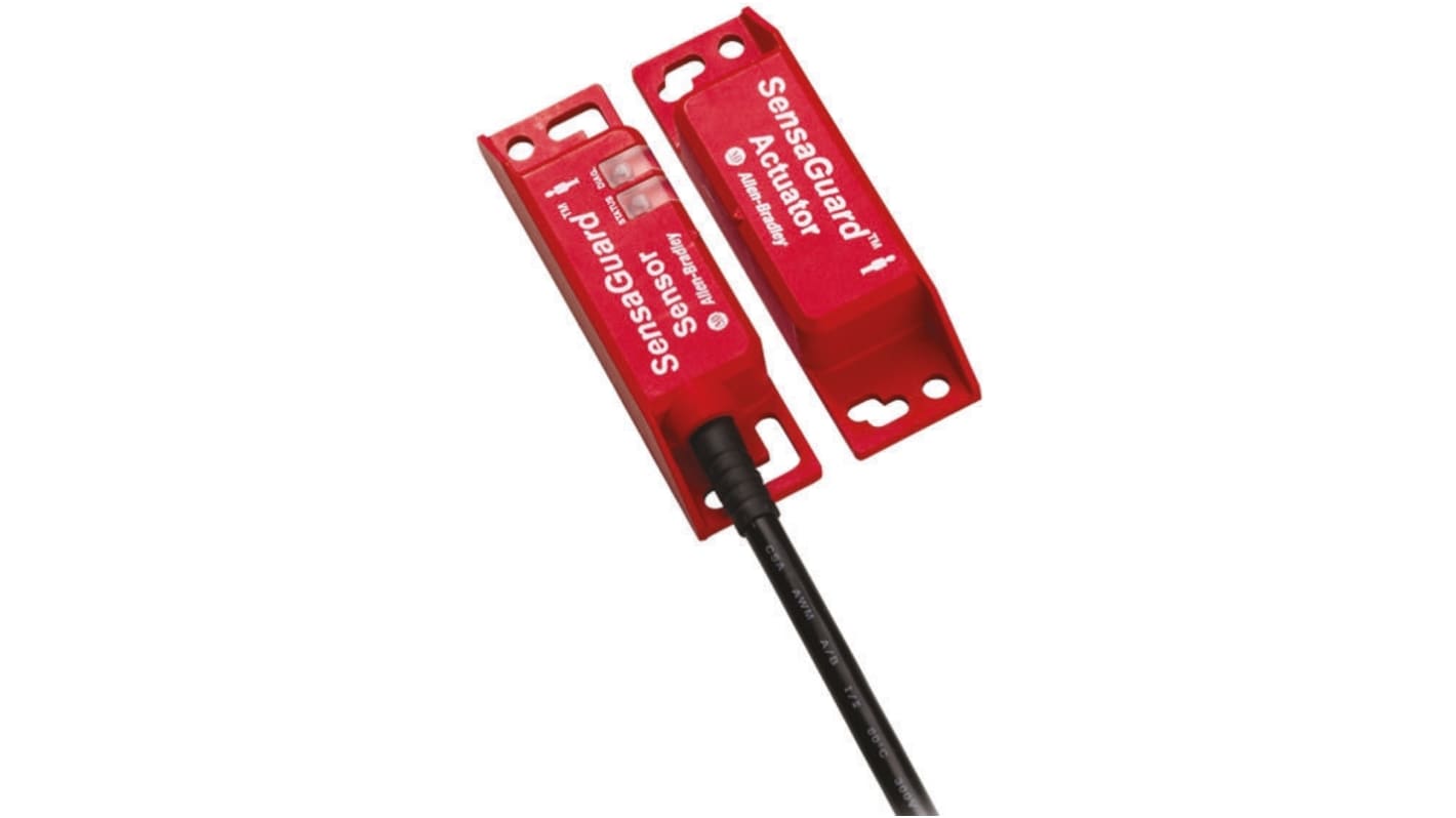 Interruttore di sicurezza RFID Allen Bradley Guardmaster 440N-Z21US2HN9, 24V cc, IP69K, 3 uscite PNP, per sportelli di protezione.