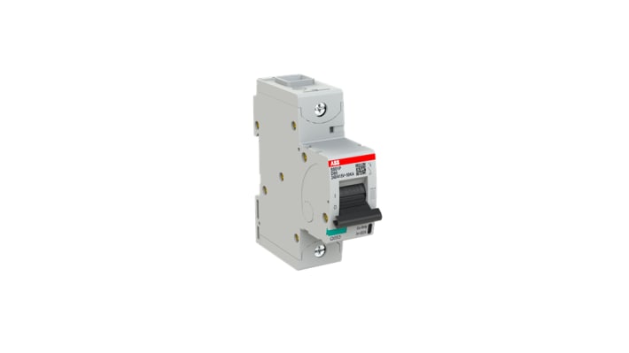Interruttore magnetotermico unipolare ABB 80A, Tipo D, montaggio su guida DIN, larghezza 27 mm, conforme a EN 60898-1.