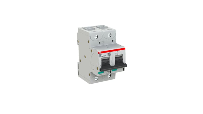 Interruttore magnetotermico ABB 2P Tipo D, 80A, montaggio su guida DIN, dimensioni 53x95x88.5 mm, conforme a EN 60898-1.