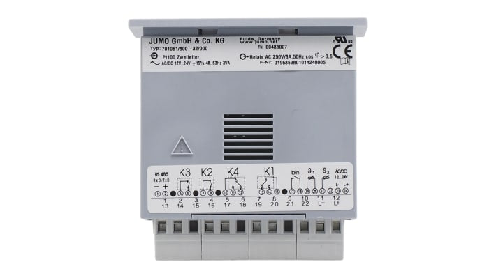 Regolatore di temperatura Jumo 701061/822-32/000 eTRON M100, montaggio a pannello, 76 x 36 mm, 4 relè, alimentazione 12-24 V.