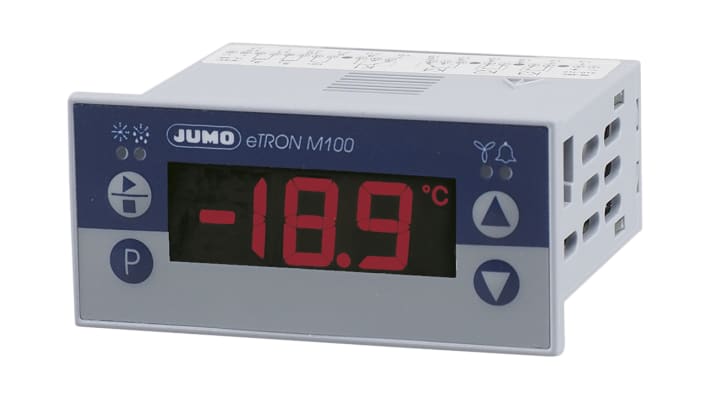 Regolatore di temperatura Jumo 701061/800-32/000 eTRON M100, montaggio a pannello, 76 x 36 mm, 12-24 V, tre uscite relè.