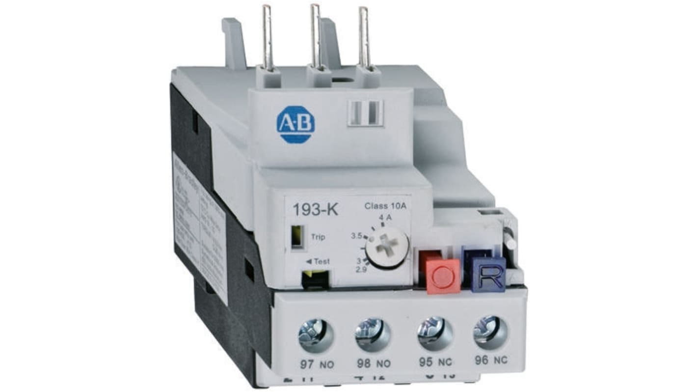 Relè di sovraccarico Allen Bradley 193-KC12, bimetallico miniaturizzato, 1 NO + 1 NC, FLC 9-12,5 A. Protezione affidabile per motori.