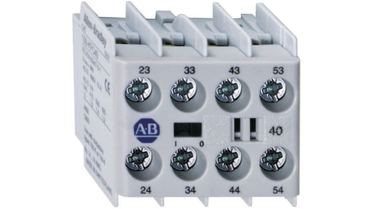 Blocco contatti ausiliari Allen Bradley 100-KFA40E, 4NO, montaggio a innesto, compatibile con la Serie 700-K.