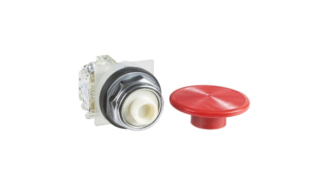 Pulsante rotondo rosso Schneider Electric 9001KR25RH13, 1CO, IP66, per arresti di emergenza, montaggio a vite, -25°C/+70°C.