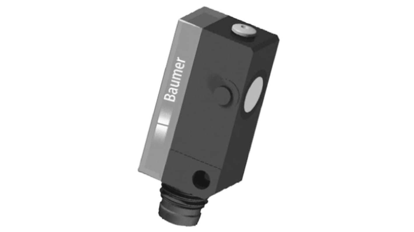 Sensore di prossimità PNP Baumer UNDK 10P8914/S35A, rilevamento 10-200 mm, IP67, alimentazione 12-30 V c.c., dimensioni 27x12x14 mm.