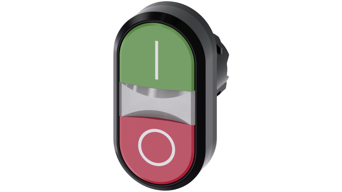 Attuatore pulsante instabile Siemens SIRIUS ACT, diametro foro 22 mm, pulsante verde e rosso, protezione IP66/IP67/IP69K.