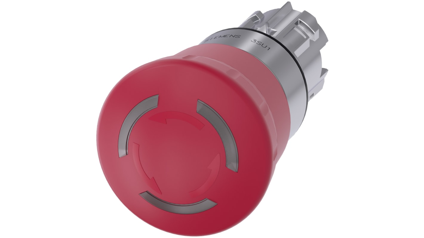 Pulsante di arresto di emergenza Siemens 3SU1051-1HB20-0AA0, plastica IP69K Ø22mm, robusto e versatile. Adatto per ambienti estremi.