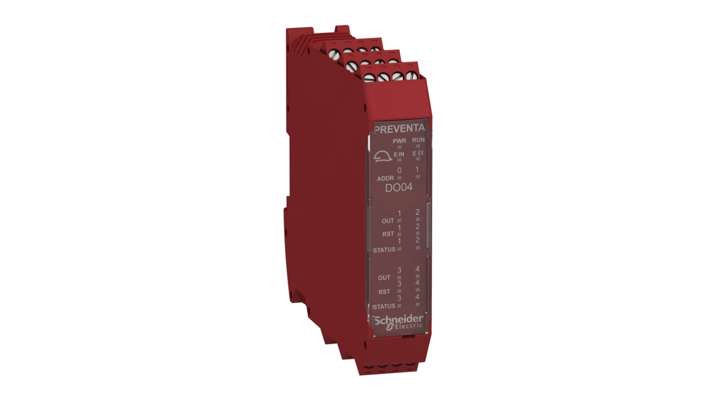 Modulo d'uscita Schneider Electric XPSMCMDO0004, 24 V c.c., 4 in, 8 out - Sicurezza avanzata e monitoraggio efficiente.