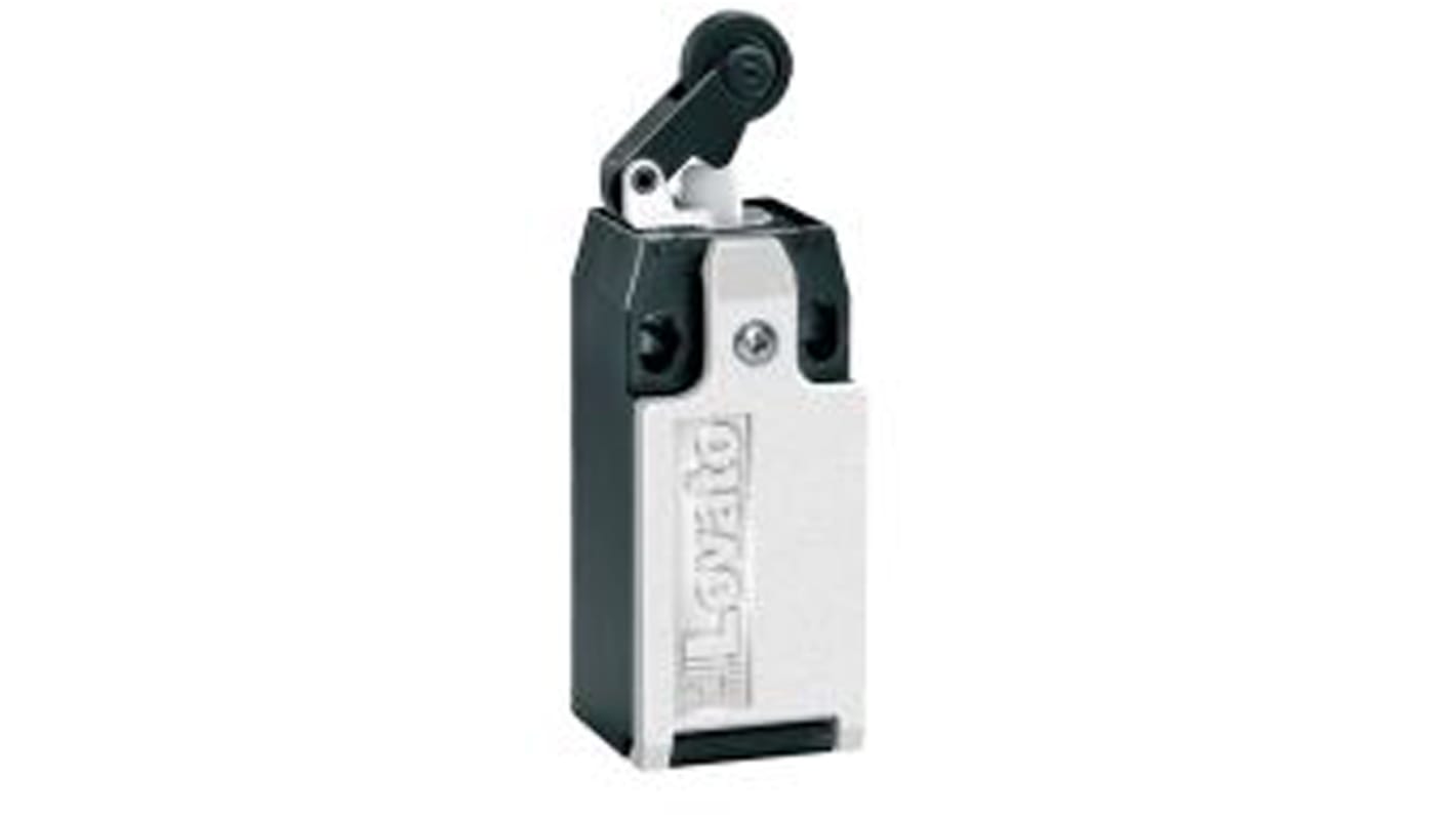 Interruttore di fine corsa Lovato KBF1S11 con leva regolabile, configurazione NO/NC, grado di protezione IP65, dimensioni 165.5mm x 30mm x 40mm.