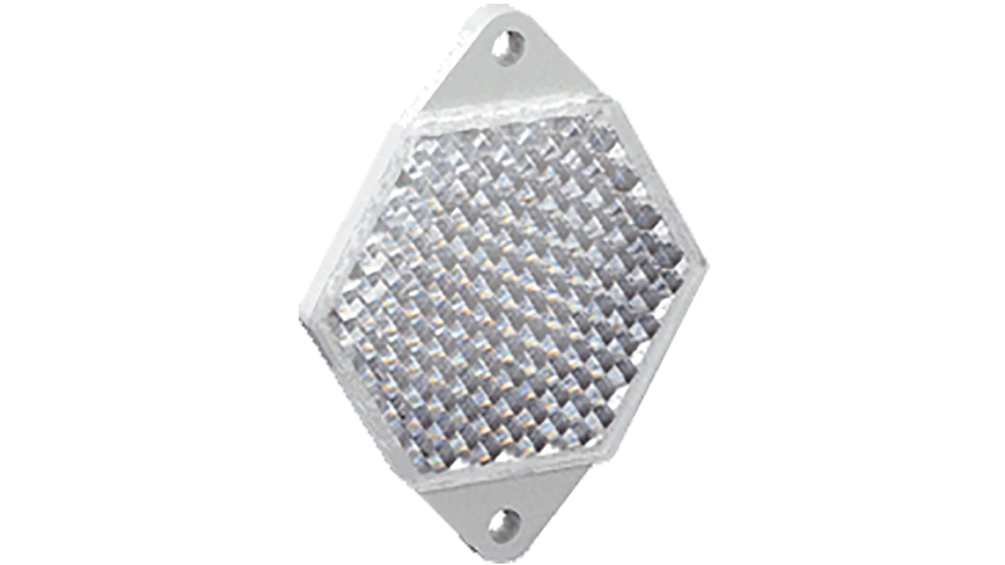 Riflettore Sick PL50A per sensori retroriflettenti, forma rettangolare, compatibile con vari sistemi di montaggio.