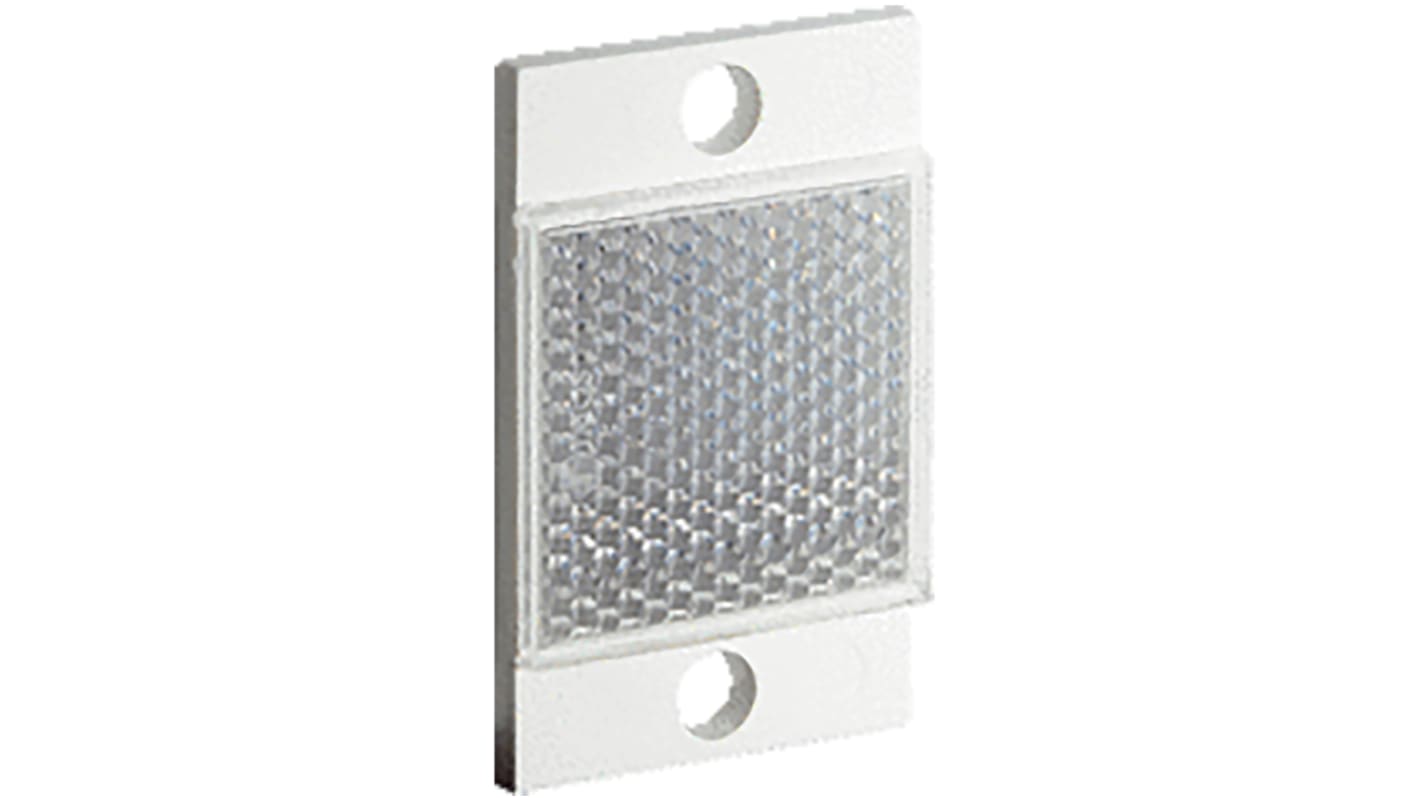 Riflettore quadrato Sick PL10F per sensori fotoelettrici retroriflettenti, compatibile con diverse opzioni di montaggio.