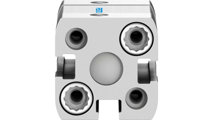 Cilindro pneumatico Festo ADN-12-5-I-P-A, doppio effetto, foro 12mm, corsa 5mm, dimensioni 27.5x27.5x44.2mm.