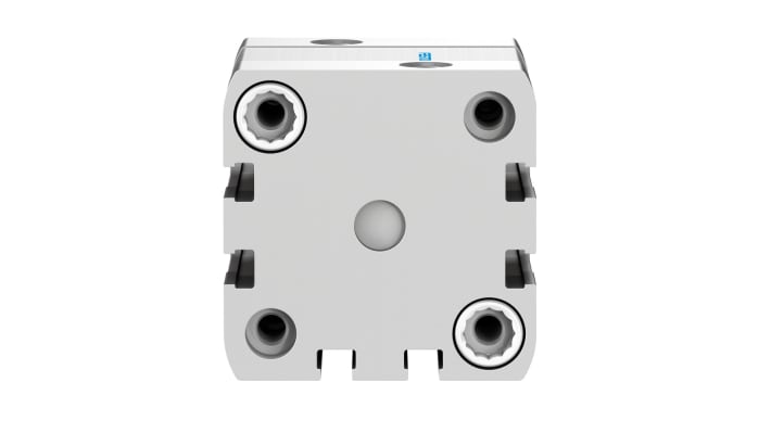 Cilindro pneumatico Festo ADN-40-10-I-P-A, doppio effetto, foro 40 mm, corsa 10 mm, montaggio diretto, dimensioni 54.5 x 54.5 x 61.1 mm.